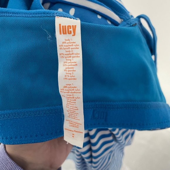 Lucy Activewear Blue Striped Workout Tank Top with Built in Bra Med Women's - Picture 11 of 12